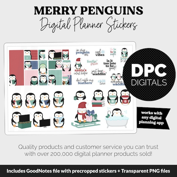 Merry Penguins Digital Planner Stickers | GoodNotes, iPad and Android | December, Christmas, Holidays, Kawaii, Activities