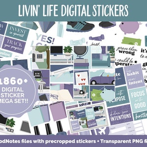 Livin' Life Digital Sticker Mega Bundle | GoodNotes & iPad | New Year, January, Goals, Vision Board, Travel, Errands, Adulting, Tasks