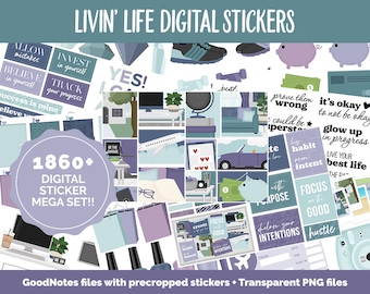 Livin' Life Digital Sticker Mega Bundle | GoodNotes & iPad | New Year, January, Goals, Vision Board, Travel, Errands, Adulting, Tasks