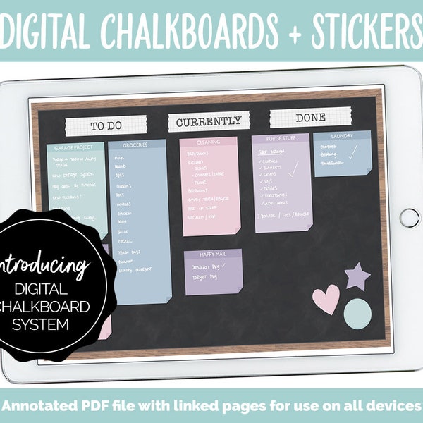 Digital Chalkboard + Stickers | GoodNotes, iPad & Android | Sticky Notes, Chalkboard, Magnets, Lists