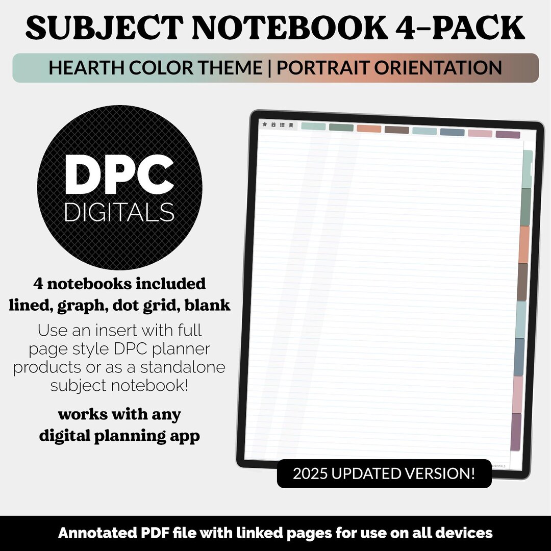 8-subject Portrait Digital Notebooks 4- Pack | Hearth Theme | Goodnotes ...