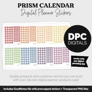 Prism Calendar Essentials Digital Planner Stickers | GoodNotes, iPad and Android | Dates, Days of the Week, Months | Prism Theme