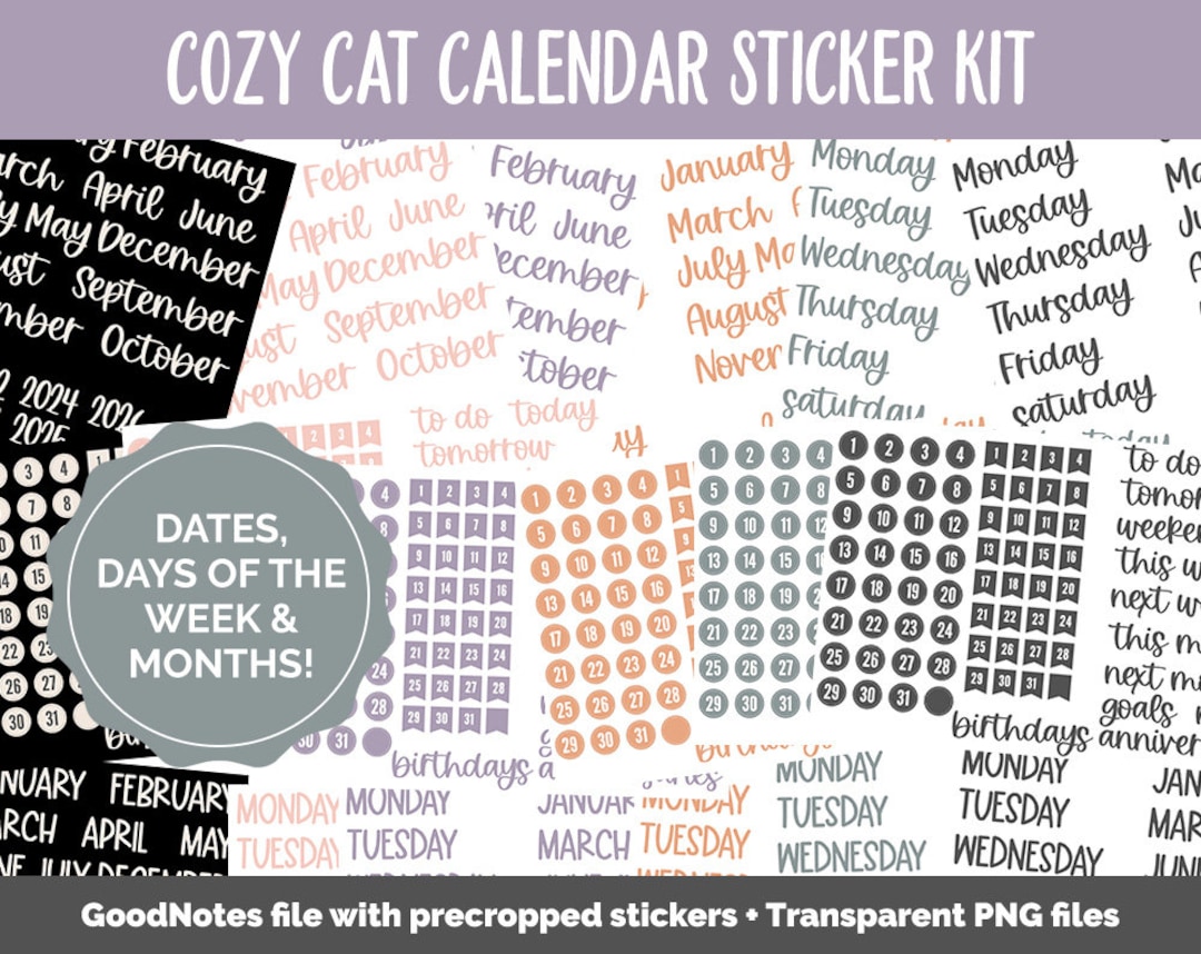 Cozy Cat Calendar Essentials Digital Planner Stickers | iPad & Android ...