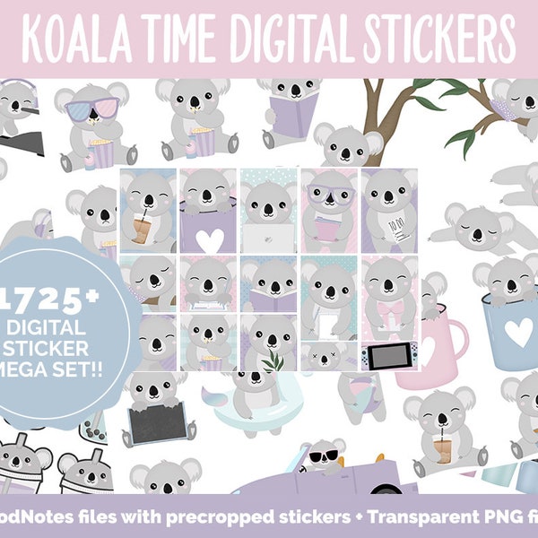 Koala Time Digital Sticker Mega Bundle | GoodNotes & iPad | February, Valentine, Self-Love, Goals, Activities, Travel, Adulting, Tasks