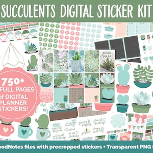 Pacchetto adesivi digitali piante grasse e cactus / GoodNotes / iPad / Date del calendario di maggio, giugno, foglietti adesivi, Washi, tracker e altro ancora!