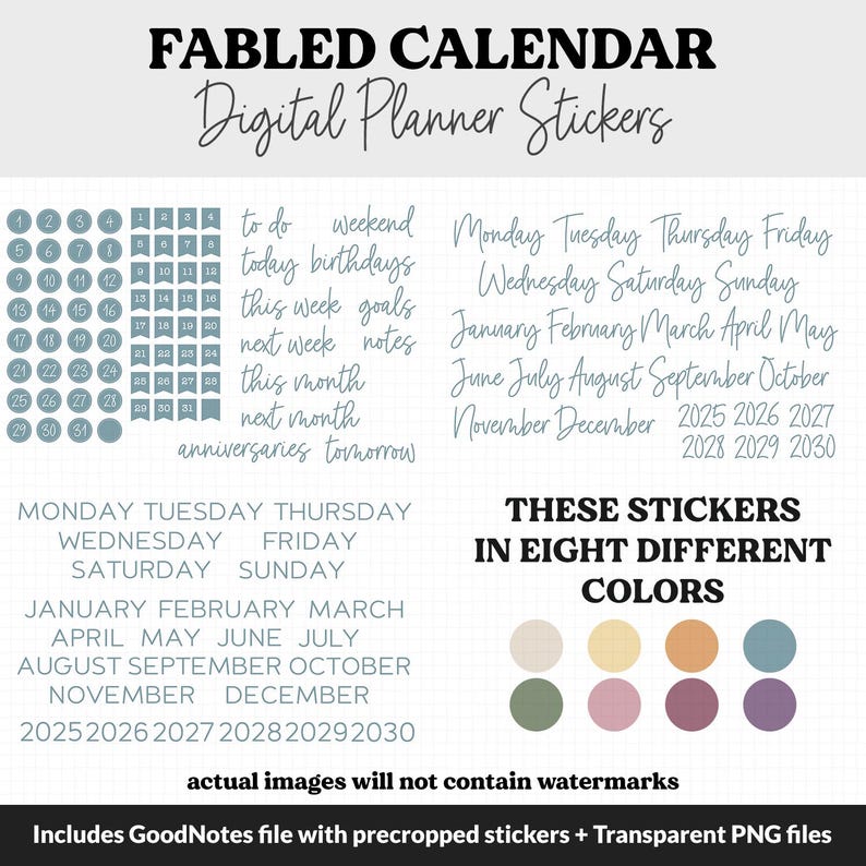 Fabled Calendar Essentials Digital Planner Stickers | iPad & Android - Etsy