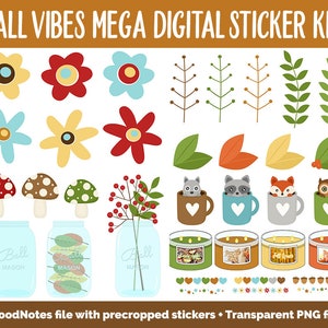 Fall Vibes Digital Planner Sticker Mega Kit GoodNotes, iPad and Android Autumn, September image 4