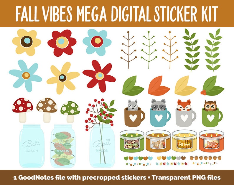 Fall Vibes Digital Planner Sticker Mega Kit GoodNotes, iPad and Android Autumn, September image 4
