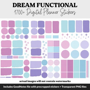 Dream Functional Digital Sticker Set GoodNotes, iPad & Android Papers, Sticky Notes, Chores, Work, Adulting, Tasks, Dates image 3