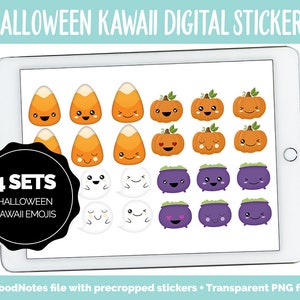 Halloween Kawaii Digital Stickers | GoodNotes, iPad and Android | Emoji, Mood Tracker, Kawaii