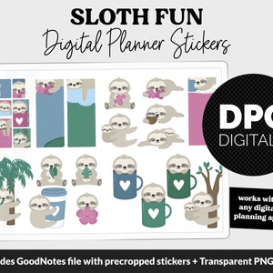Sloth Fun Digital Planner Stickers | GoodNotes, iPad and Android | Activities, Tasks, Sassy, Simon