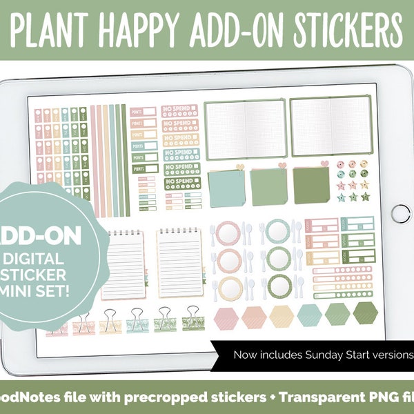 Plant Happy Add-On Digital Stickers | GoodNotes & iPad | Trackers, Budget, Fitness, Health, Habits