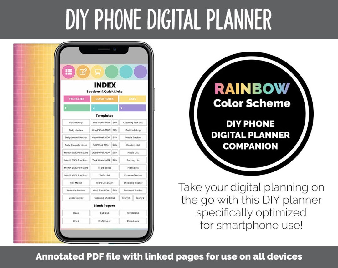 DIY Phone Digital Planner | Rainbow Theme | Goodnotes, iPad & Android ...