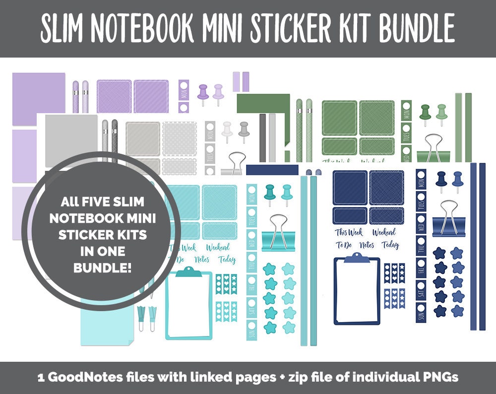 Slim Notebook Mini Sticker Set Bundle | Goodnotes, iPad & Android | H…