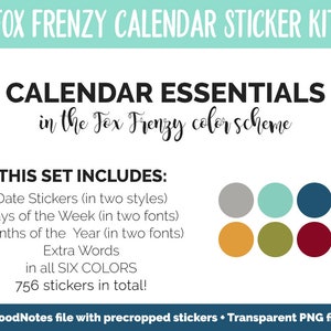 Fox Frenzy Calendar Essentials Digital Planner Stickers GoodNotes, iPad and Android Dates, Days of the Week, Months image 2