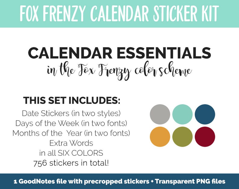 Fox Frenzy Calendar Essentials Digital Planner Stickers GoodNotes, iPad and Android Dates, Days of the Week, Months image 2