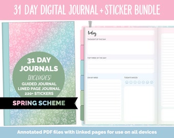 31 Day Digital Journal + Sticker Bundle | Spring Theme | GoodNotes, iPad & Android