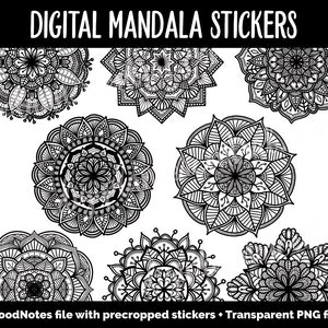 Digital Mandala Planner Stickers GoodNotes & iPad Black and White image 1