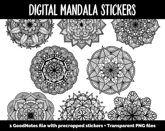 Digital Mandala Planner Stickers | GoodNotes & iPad | Black and White