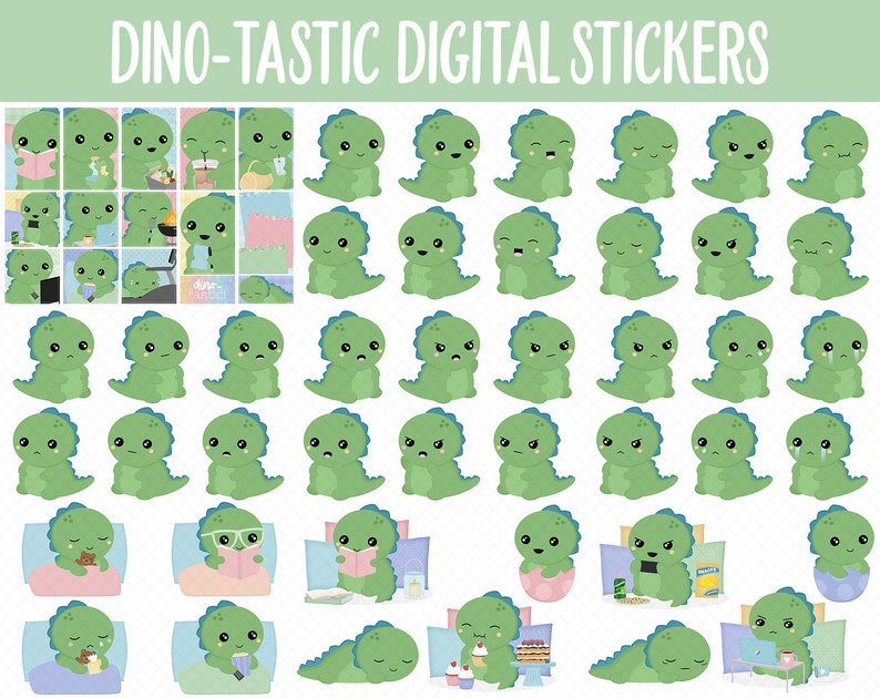 Dino-tastic Digital Sticker Mega Bundle | GoodNotes & iPad | June, Dinosaurs, Kawaii, Activities, Goals, Tasks image 2