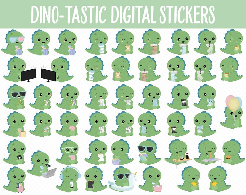 Dino-tastic Digital Sticker Mega Bundle | GoodNotes & iPad | June, Dinosaurs, Kawaii, Activities, Goals, Tasks image 3