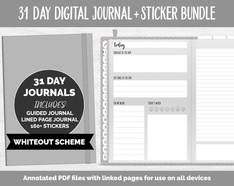 31 Day Digital Journal Sticker Bundle Whiteout Etsy