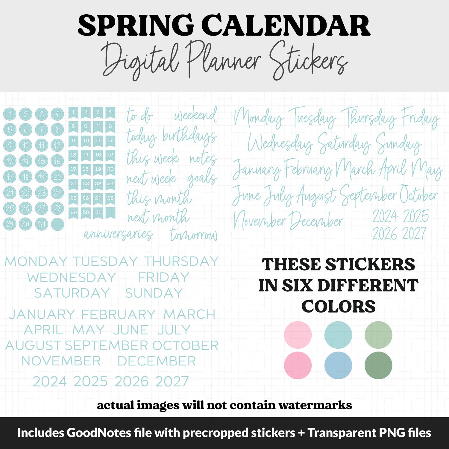 Spring Calendar Essentials Digital Planner Stickers | iPad & Android ...