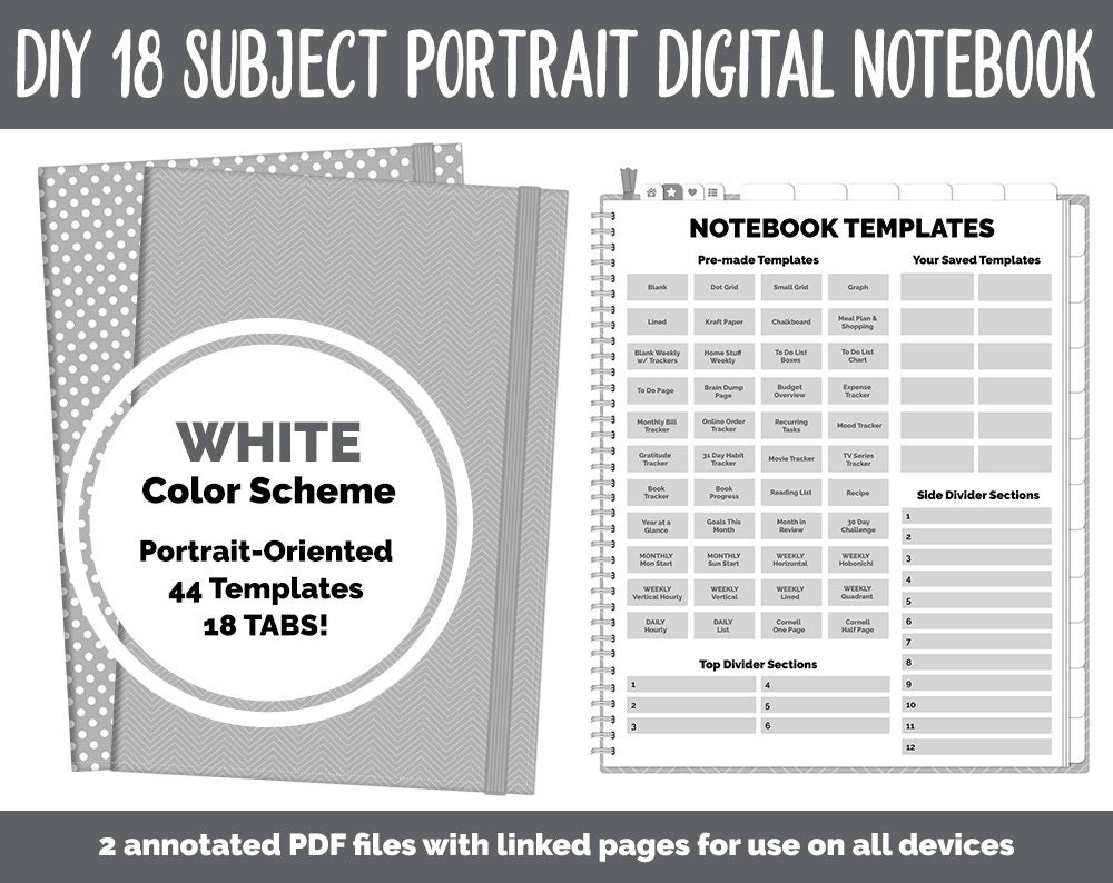 Portrait DIY v2 18 Subject Digital Notebook | Whiteout Theme | Goodno…