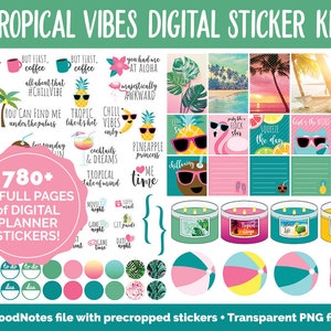 Adesivi digitali Tropical Vibes / GoodNotes, iPad e Android / Agosto, estate, spiaggia, vacanze