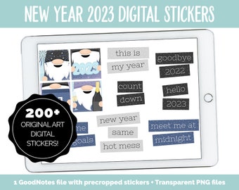 Autocollants de planificateur numérique du Nouvel An 2023 | GoodNotes, iPad et Android