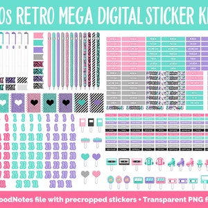 90s Retro Digital Planner Sticker Mega Kit GoodNotes, iPad and Android Flashback, August zdjęcie 5