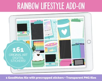 Rainbow Lifestyle Add-On Digital Stickers | GoodNotes & iPad | TV, Playlist, Travel, Reading, Work, Groceries