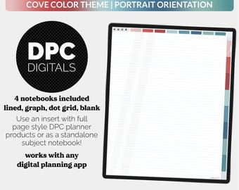 Cuadernos digitales verticales de 8 materias, paquete de 4 unidades / Tema Cove / iPad y Android
