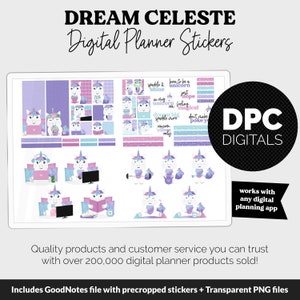 Dream Celeste l'Unicorno Adesivi per agenda digitale / GoodNotes, iPad e Android / Maggio, Primavera, Kawaii, Attività
