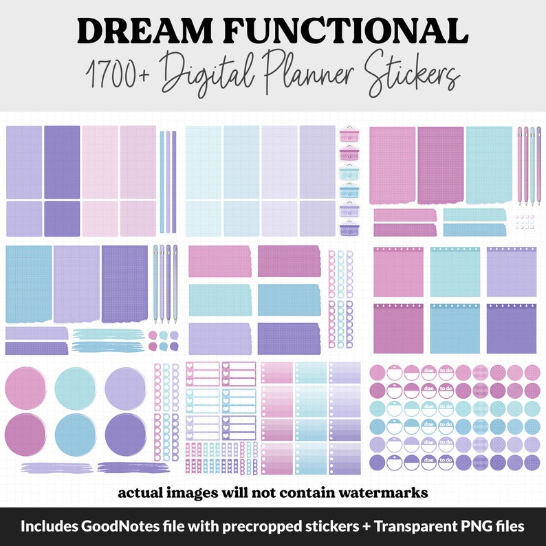 Dream Functional Digital Sticker Set GoodNotes, iPad & Android Papers, Sticky Notes, Chores, Work, Adulting, Tasks, Dates zdjęcie 4