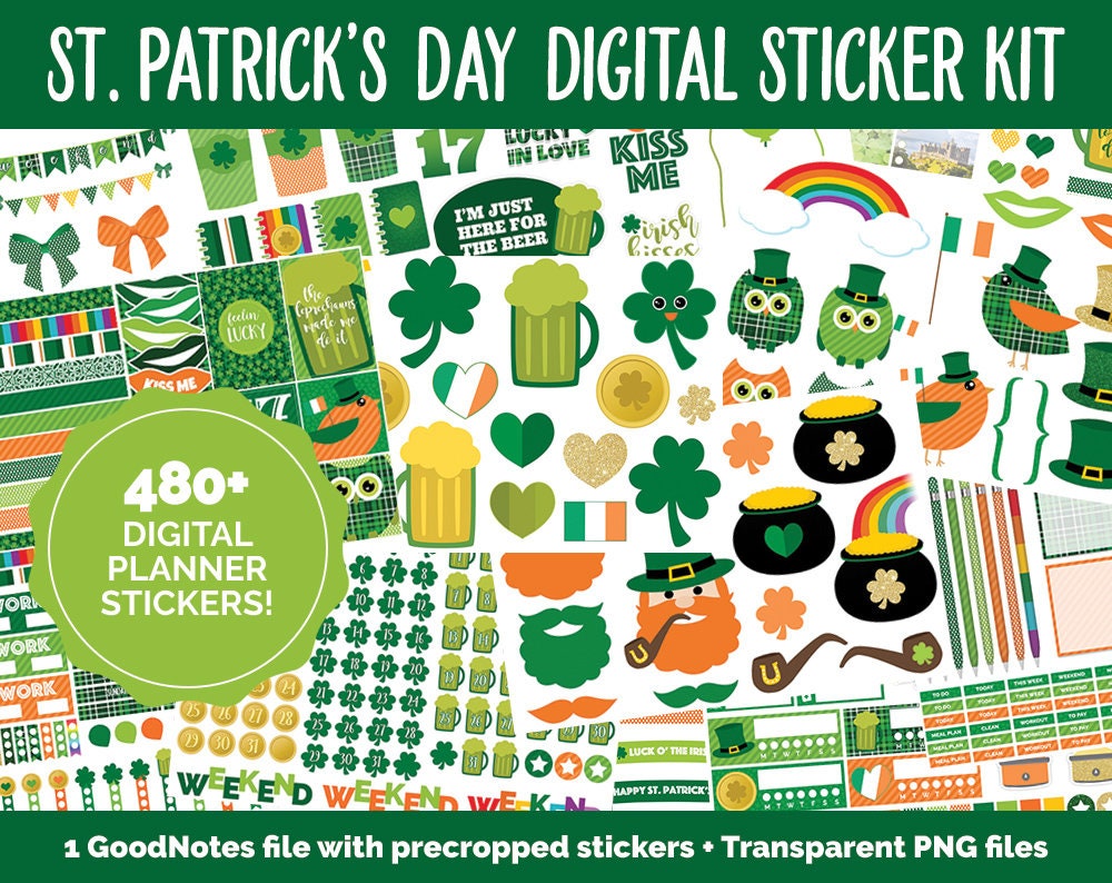 Digital Planner Label Stickers Sheet March 17 Digital Sticker St Patrick Lucky Day Transparent PNG Ireland Sticky Notes Download
