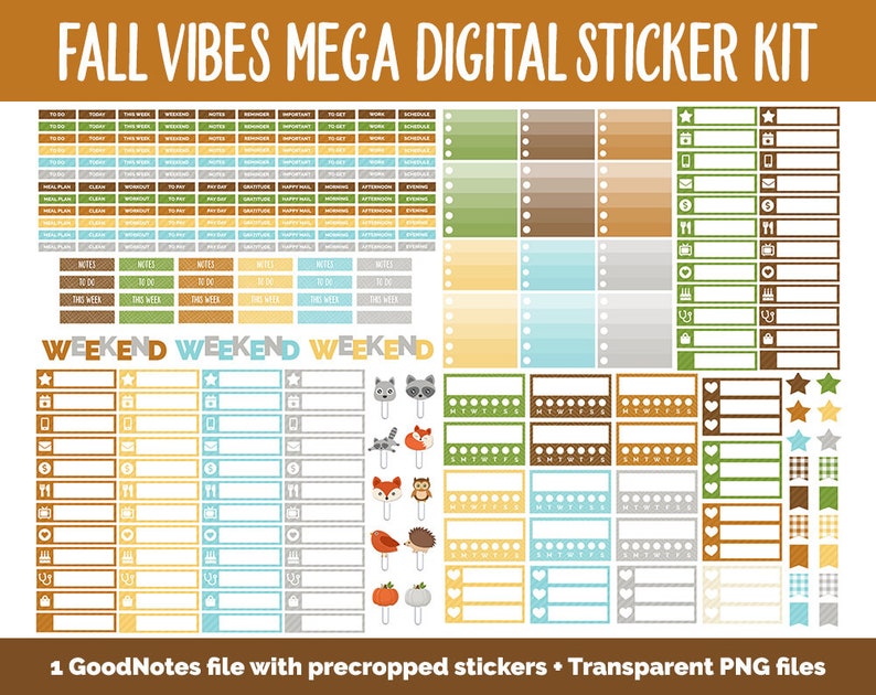Fall Vibes Digital Planner Sticker Mega Kit GoodNotes, iPad and Android Autumn, September image 6