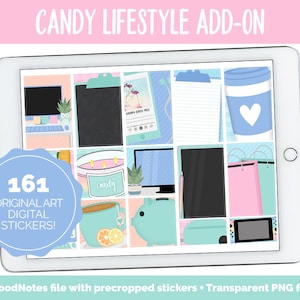 Candy Lifestyle Add-On Digital Stickers | GoodNotes & iPad | TV, Playlist, Travel, Reading, Work, Groceries