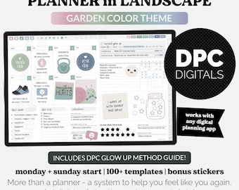 DPC Glow Up Monthly Landscape Mode Digital Planner | Garden Theme | iPad & Android