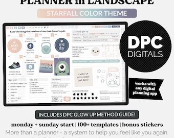 DPC Glow Up Monthly Landscape Mode Digital Planner | Starfall Theme | iPad & Android