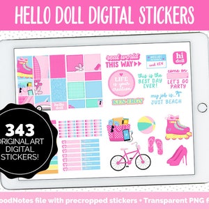 Hello Doll Digital Stickers | GoodNotes, iPad & Android | Summer, Movies, Beach, Planner Girls