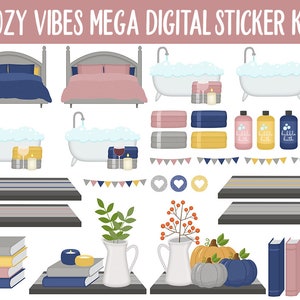 Cozy Vibes Digital Planner Sticker Mega Kit GoodNotes, iPad and Android Autumn, October, Self-Care, Hygge, Home image 4