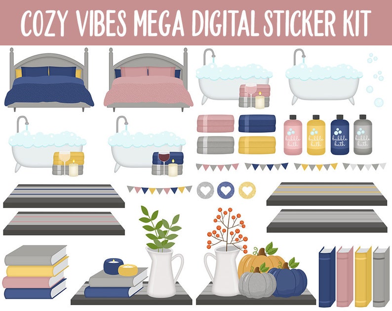 Cozy Vibes Digital Planner Sticker Mega Kit GoodNotes, iPad and Android Autumn, October, Self-Care, Hygge, Home image 4