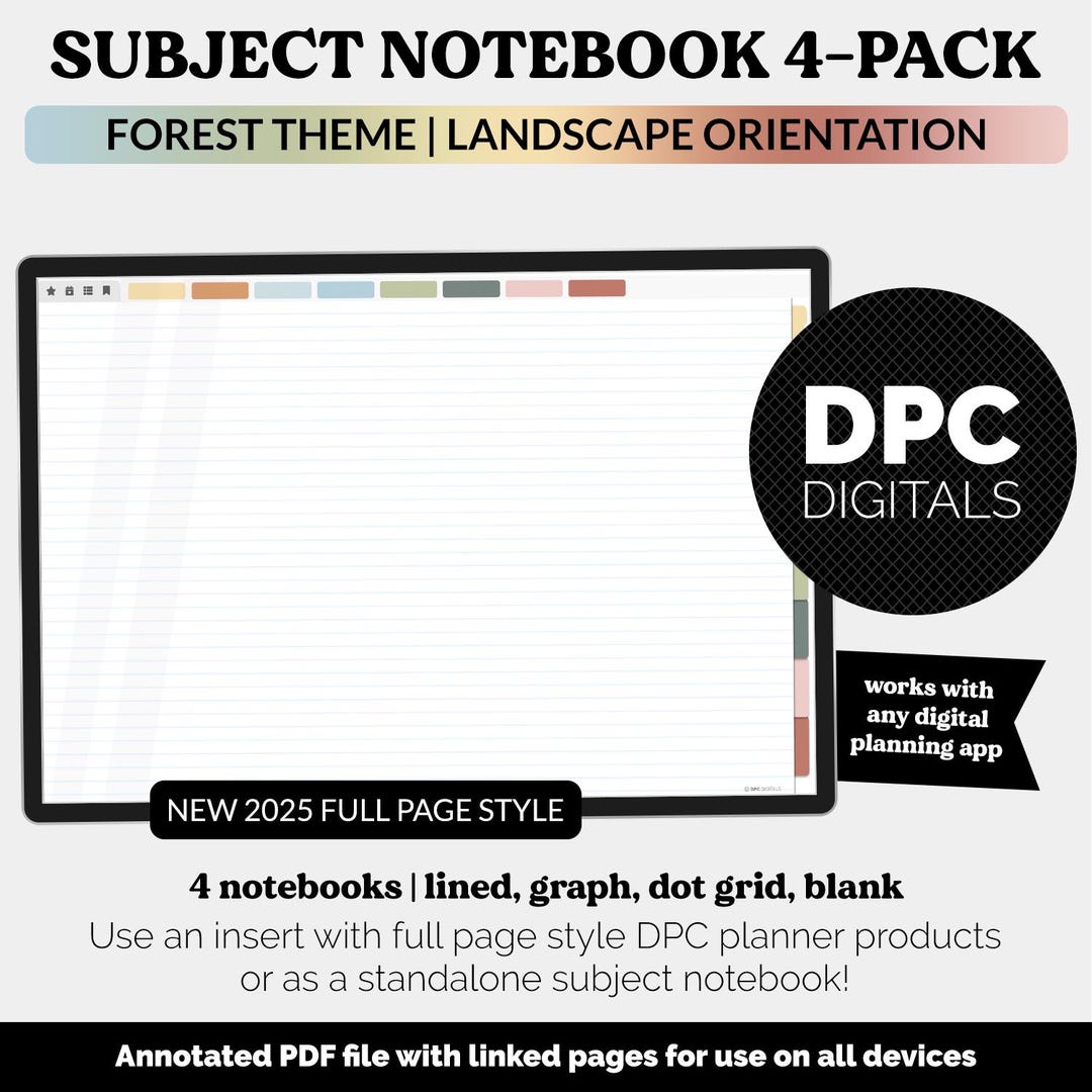 8-subject Landscape Digital Notebooks 4- Pack | Forest Theme ...
