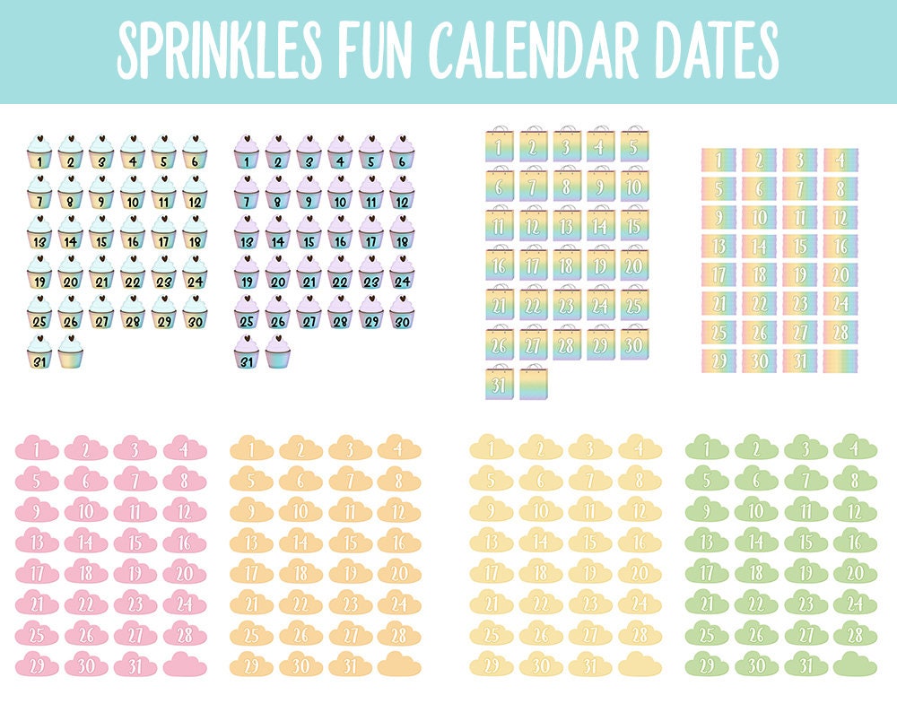 Sprinkles Fun Calendar Date Digital Stickers | iPad & Android - Etsy