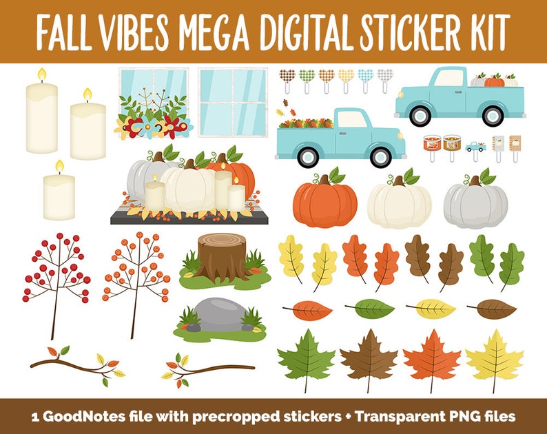 Fall Vibes Digital Planner Sticker Mega Kit GoodNotes, iPad and Android Autumn, September image 3