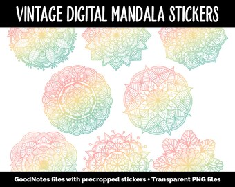 Vintage Mandala Digital Planner Stickers | iPad & Android | Gradient, Ombre, Coloring