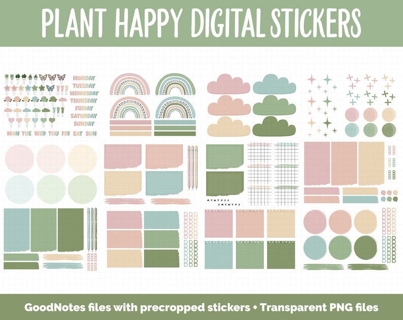 Plant Happy Digital Sticker Mega Bundle GoodNotes & iPad March, Growth, Floral, Spring, Goals, Tasks image 6