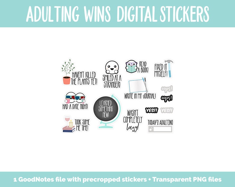 Adulting Wins Digital Stickers GoodNotes, iPad and Android Adulting, Tasks, Chores, To-Dos image 3