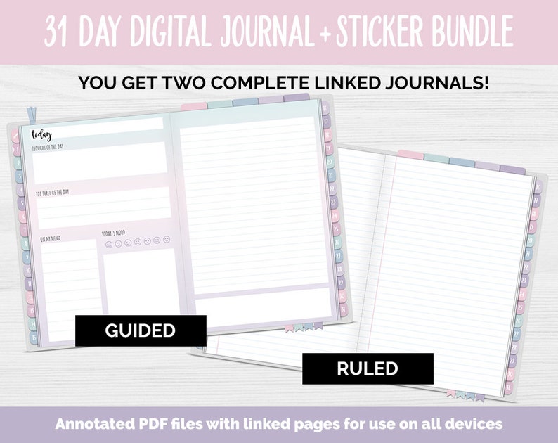 31 Day Digital Journal Sticker Bundle Amore Theme GoodNotes, iPad & Android image 3